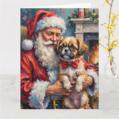 Santa Claus Holding Shih Tzu Christmas Art Kaart (Gele Bloem)