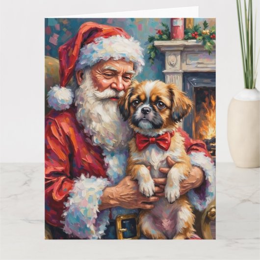 Santa Claus Holding Shih Tzu Christmas Art Kaart (Voorkant)