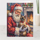 Santa Claus Holding Siamese Cat Christmas Art Kaart (Voorkant)