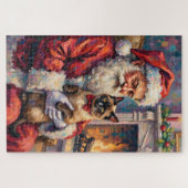 Santa Claus Holding Siamese Cat Christmas Art Legpuzzel (Horizontaal)
