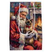 Santa Claus Holding Siamese Cat Christmas Art Medium Cadeauzakje (Achterkant)