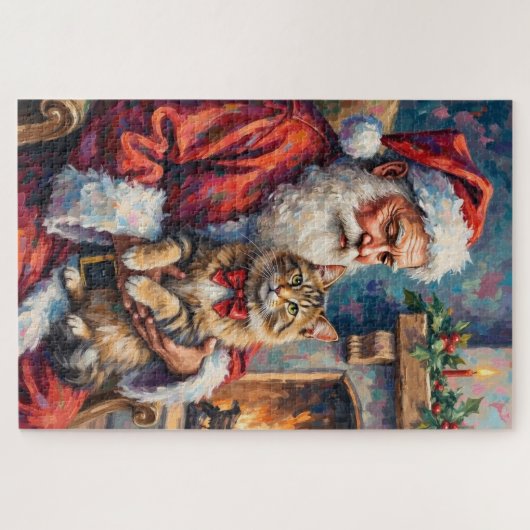 Santa Claus Holding Siberian Cat Christmas Art Legpuzzel (Horizontaal)