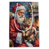Santa Claus Holding Siberian Cat Christmas Art Medium Cadeauzakje (Voorkant)