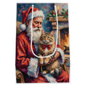 Santa Claus Holding Siberian Cat Christmas Art Medium Cadeauzakje (Achterkant)