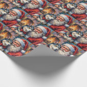 Santa Claus Holding Siberian Husky Christmas Art Cadeaupapier (Hoek)