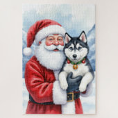 Santa Claus Holding Siberian Husky Christmas Art Legpuzzel (Verticaal)