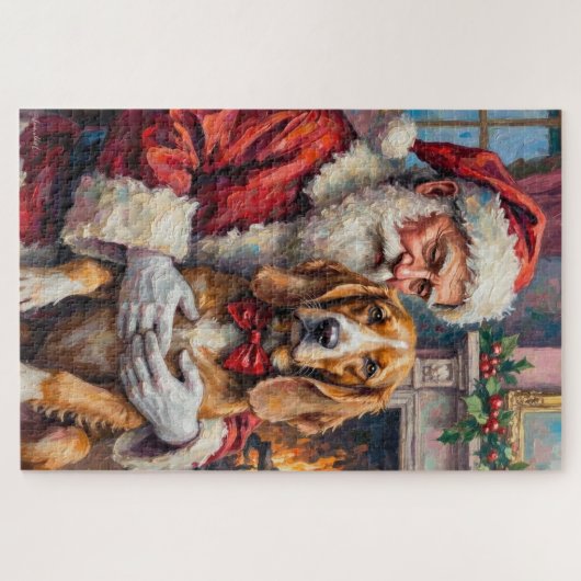 Santa Claus Holding Silken Windhound Christmas Art Legpuzzel (Horizontaal)