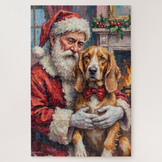 Santa Claus Holding Silken Windhound Christmas Art Legpuzzel (Verticaal)