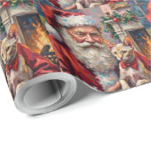 Santa Claus Holding Sphynx Cat Christmas Art Cadeaupapier (Rol Hoek)