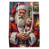 Santa Claus Holding Sphynx Cat Christmas Art Medium Cadeauzakje (Achterkant)