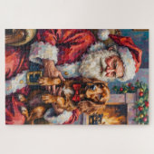 Santa Claus Holding Sussex Spaniel Christmas Art Legpuzzel (Horizontaal)