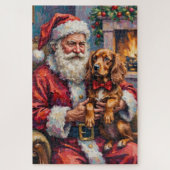 Santa Claus Holding Sussex Spaniel Christmas Art Legpuzzel (Verticaal)