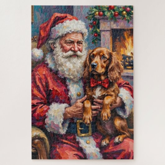 Santa Claus Holding Sussex Spaniel Christmas Art Legpuzzel (Verticaal)