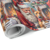 Santa Claus Holding Thai Ridgeback Christmas Art Cadeaupapier (Rol Hoek)