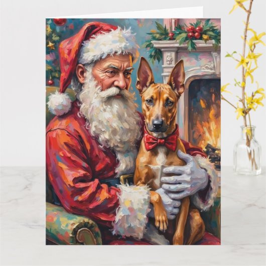 Santa Claus Holding Thai Ridgeback Christmas Art Kaart (Gele Bloem)