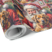 Santa Claus Holding Tibetan Mastiff Christmas Art Cadeaupapier (Rol Hoek)