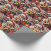 Santa Claus Holding Tibetan Mastiff Christmas Art Cadeaupapier (Hoek)
