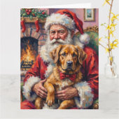 Santa Claus Holding Tibetan Mastiff Christmas Art Kaart (Gele Bloem)
