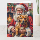 Santa Claus Holding Tibetan Mastiff Christmas Art Kaart (Voorkant)