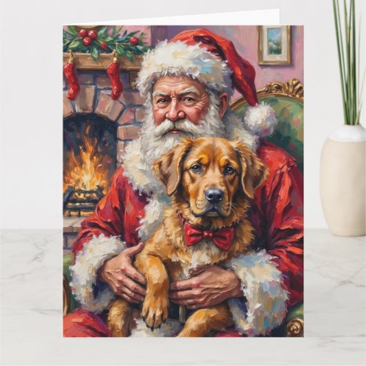 Santa Claus Holding Tibetan Mastiff Christmas Art Kaart (Voorkant)