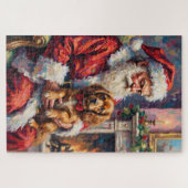 Santa Claus Holding Tibetan Spaniel Christmas Art Legpuzzel (Horizontaal)