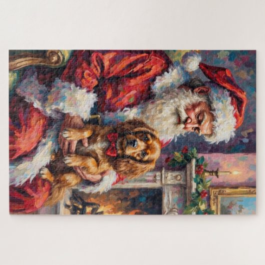 Santa Claus Holding Tibetan Spaniel Christmas Art Legpuzzel (Horizontaal)