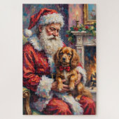 Santa Claus Holding Tibetan Spaniel Christmas Art Legpuzzel (Verticaal)