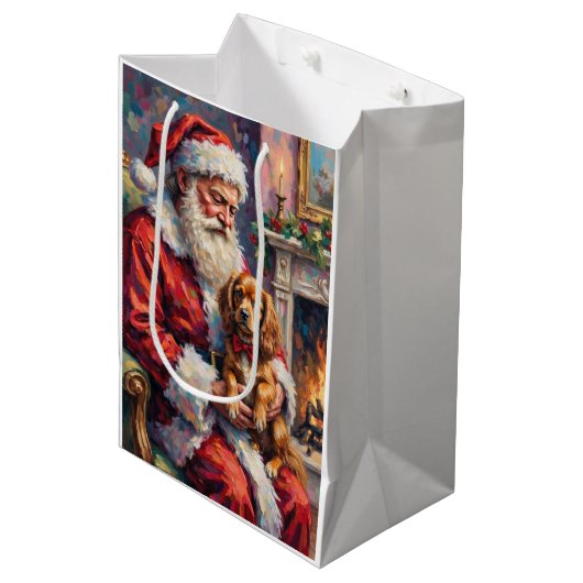 Santa Claus Holding Tibetan Spaniel Christmas Art Medium Cadeauzakje (Voorkant Gekanteld)