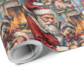 Santa Claus Holding Tibetan Terrier Christmas Art Cadeaupapier (Rol Hoek)