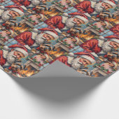 Santa Claus Holding Tibetan Terrier Christmas Art Cadeaupapier (Hoek)