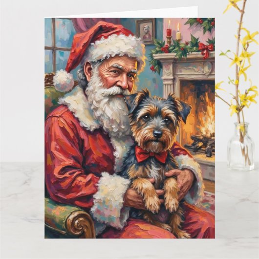 Santa Claus Holding Tibetan Terrier Christmas Art Kaart (Gele Bloem)