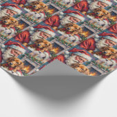 Santa Claus Holding Vizsla Christmas Art Cadeaupapier (Hoek)