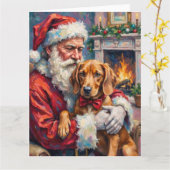 Santa Claus Holding Vizsla Christmas Art Kaart (Gele Bloem)