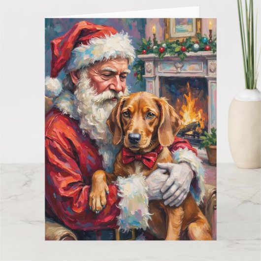 Santa Claus Holding Vizsla Christmas Art Kaart (Voorkant)