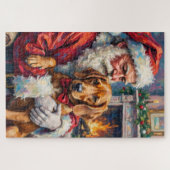 Santa Claus Holding Vizsla Christmas Art Legpuzzel (Horizontaal)