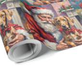 Santa Claus Holding Weimaraner Christmas Art Cadeaupapier (Rol Hoek)
