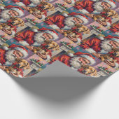Santa Claus Holding Weimaraner Christmas Art Cadeaupapier (Hoek)