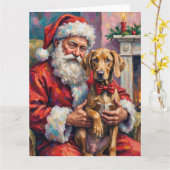 Santa Claus Holding Weimaraner Christmas Art Kaart (Gele Bloem)