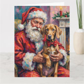 Santa Claus Holding Weimaraner Christmas Art Kaart (Voorkant)