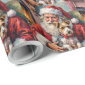 Santa Claus Holding Wirefox Terrier Christmas Art Cadeaupapier (Rol Hoek)