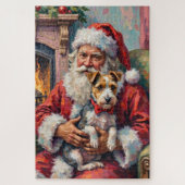 Santa Claus Holding Wirefox Terrier Christmas Art Legpuzzel (Verticaal)
