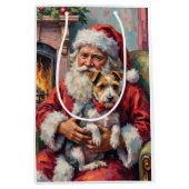 Santa Claus Holding Wirefox Terrier Christmas Art Medium Cadeauzakje (Voorkant)