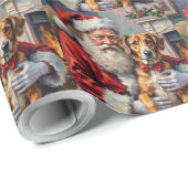 Santa Claus Holding Wolfhound Christmas Art Cadeaupapier (Rol Hoek)