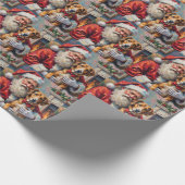 Santa Claus Holding Wolfhound Christmas Art Cadeaupapier (Hoek)