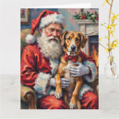 Santa Claus Holding Wolfhound Christmas Art Kaart (Gele Bloem)
