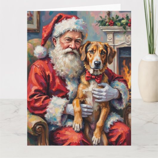 Santa Claus Holding Wolfhound Christmas Art Kaart (Voorkant)