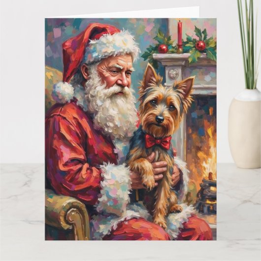 Santa Claus Holding Yorkshire Terrier Christmas Kaart (Voorkant)