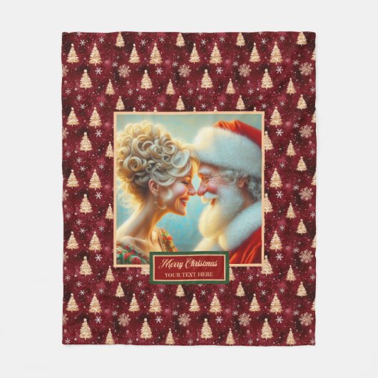  Santa Claus Holiday Blanket Bourgogne Goud Fleece Deken (Voorkant)