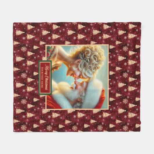  Santa Claus Holiday Blanket Bourgogne Goud Fleece Deken (Voorkant (Horizontaal))