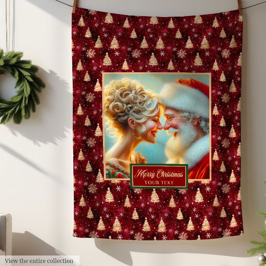  Santa Claus Holiday Blanket Bourgogne Goud Fleece Deken